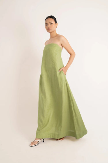 NAYA STRAPLESS DRESS FOREST GREEN - STUDIO JO STORE